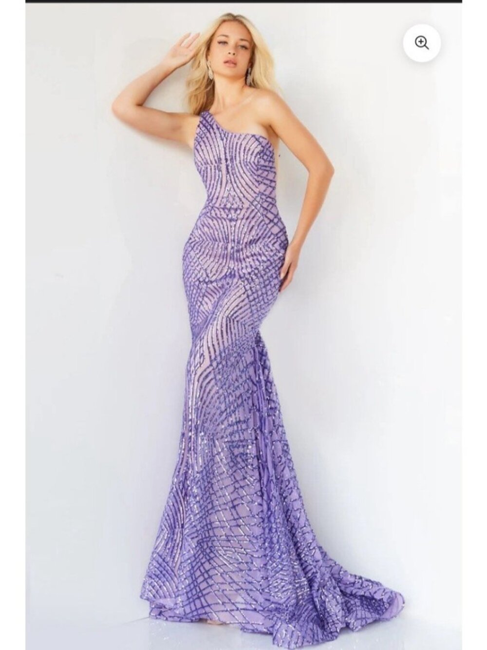 Jovani Lilac Lavender Sequin One Shoulder Gown Formal Trumpet Prom Pageant 6